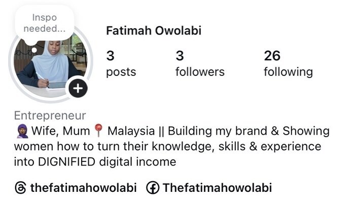 Instagram profile on day one — 3 posts, 3 followers